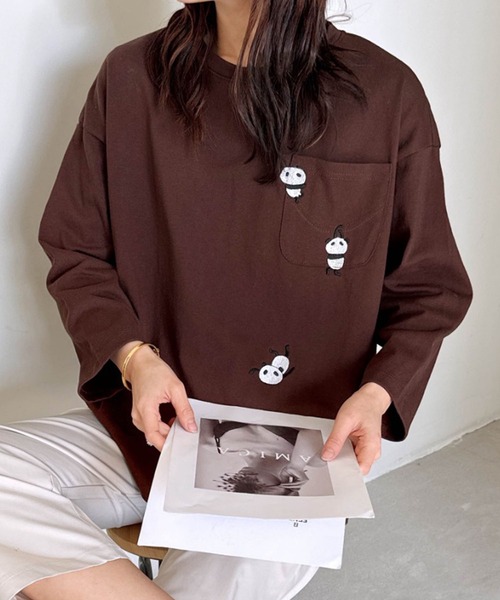 【新品未使用】ドーナツベアワンポイントTシャツ & 総柄ロングパンツ クリーム UNISEX】カフェドーナツメニュー ロングTシャツ（Tシャツ