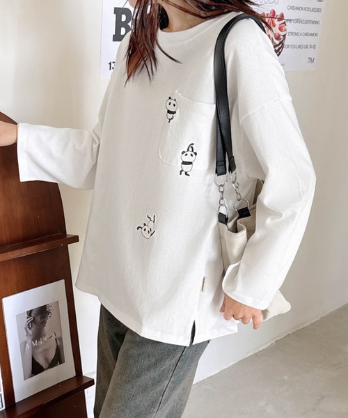 新品未使用ピンクハウス　パンダ半袖Tシャツ ロングTシャツ チュニック aimoha tシャツ パンダ刺繍ロングスリーブTシャツ レディース