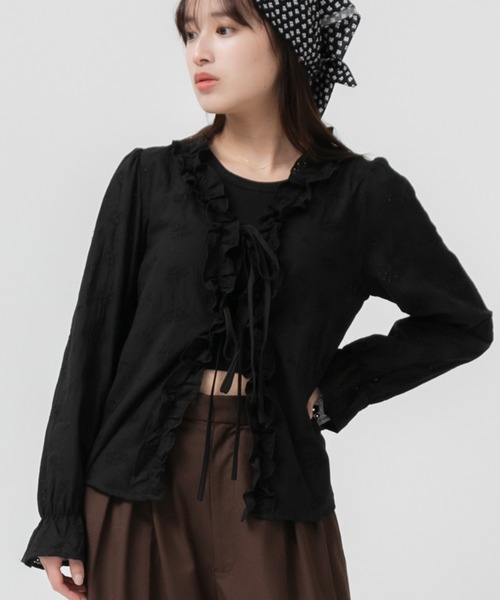 HEILIS（ヘイリス） ブラウス シャツ レース刺繍リボンブラウス