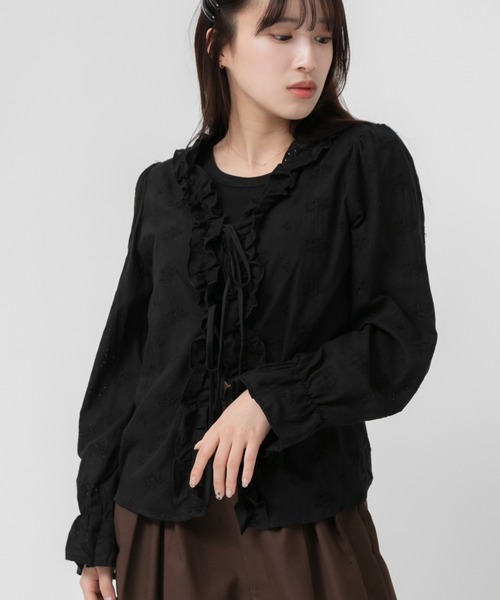 ブラウス シャツ レース刺繍リボンブラウス / ボレロ フリル レディース HEILIS ブラウス シャツ レース刺繍リボンブラウス / ボレロ