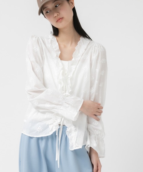 ブラウス シャツ レース刺繍リボンブラウス / ボレロ フリル レディース HEILIS ブラウス シャツ レース刺繍リボンブラウス / ボレロ