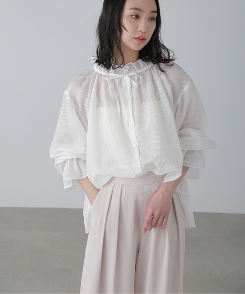 20SS machatt  完売　フリルシャツ　白 COFREX】 前立ミニフリル 長袖 レディースフリルシャツ(S ホワイト