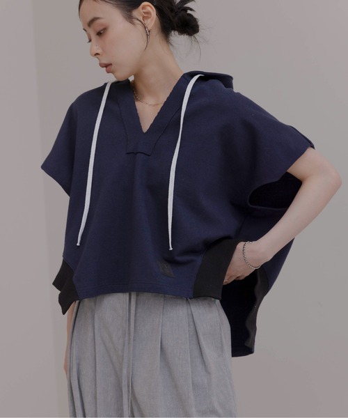 スキッパーネック フーディトップス レディース