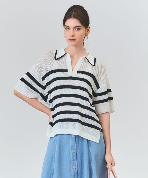 tシャツ ワッフルボーダートップ レディース