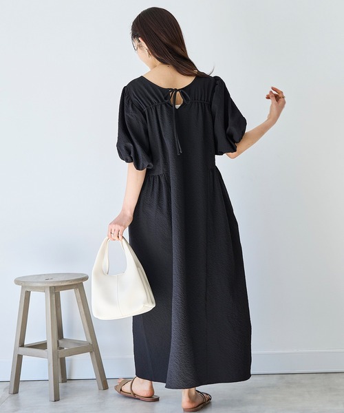 【極美品】ふりふ 銘仙アネモネ 切り替えボリュームスリーブワンピース マイクロサッカー ボリューム スリーブ ワンピース