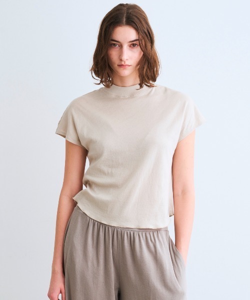 three dots（スリー ドッツ） tシャツ ダブルガーゼ モックネックT 