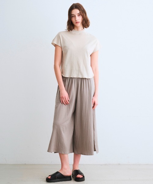 three dots（スリー ドッツ） tシャツ ダブルガーゼ モックネックT 