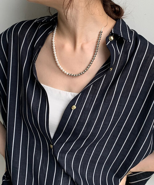 DouDou ネックレス パール×メタルスライドネックレス レディース