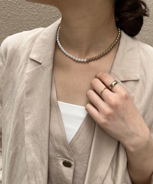 DouDou ネックレス パール×メタルスライドネックレス レディース