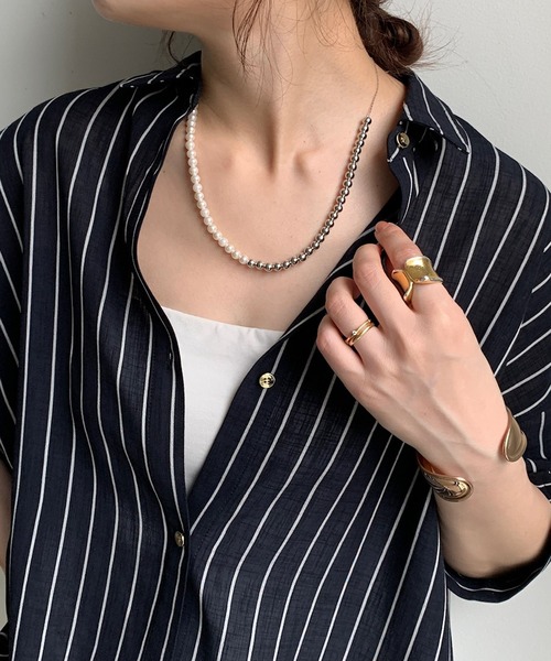 DouDou ネックレス パール×メタルスライドネックレス レディース