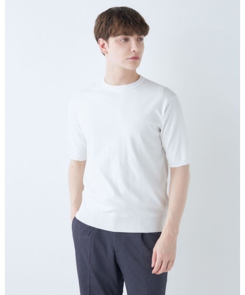SUIT SELECT tシャツ 「5分袖」洗えるクルーネックニット メンズ