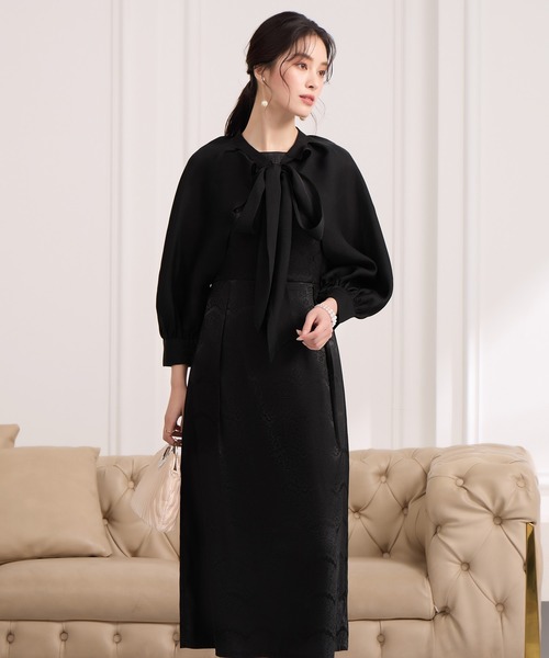 パーティードレスとボレロ新品 DRESS+（ドレスプラス） ドレス 2wayサテンボレロ付きパーティードレス