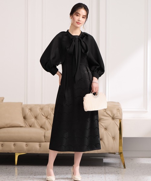 2way ドレス お呼ばれ DRESS+（ドレスプラス） ドレス 2wayサテンボレロ付きパーティードレス