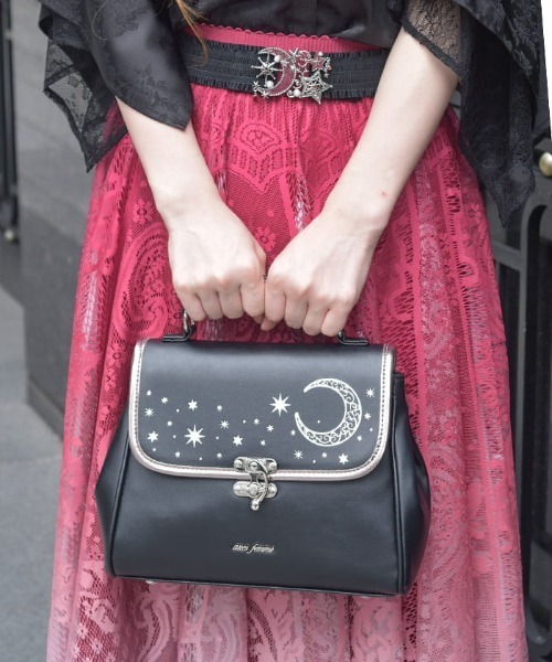 axes femme ボストンバッグ 月星箔押しフラップボストン