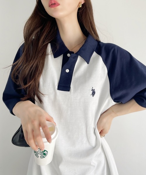 [U.S. POLO ASSN.] рубашка-поло с коротким рукавом M бежевый женский 