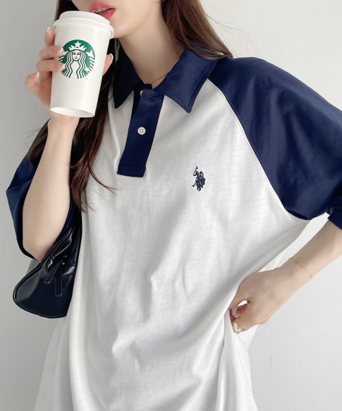 [U.S. POLO ASSN.] рубашка-поло с коротким рукавом M бежевый женский 