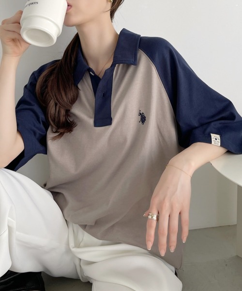 [U.S. POLO ASSN.] рубашка-поло с коротким рукавом M бежевый женский 