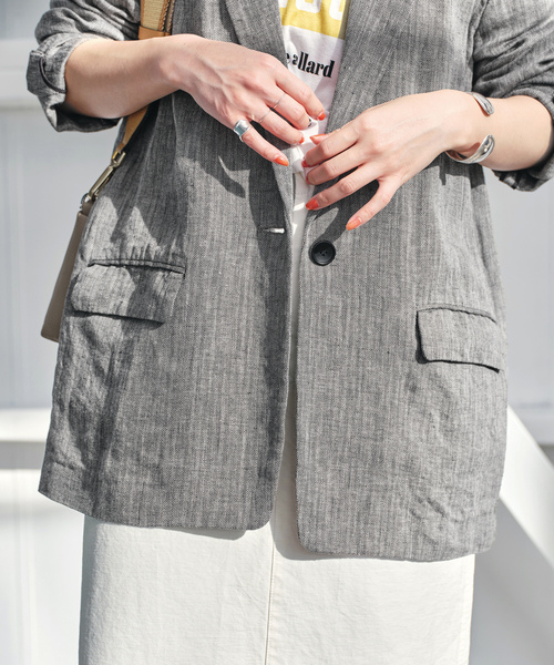 Spick＆Span テーラードカラーショートコート 34 グレー 追加》ドライダブルクロスVカラージャケット（テーラード