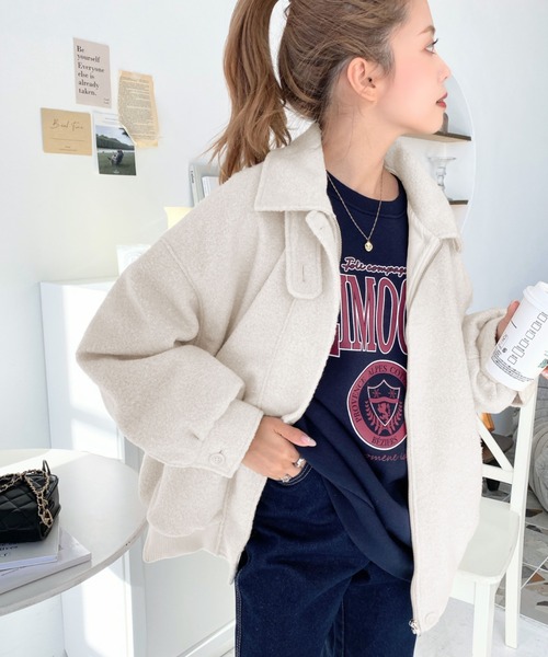 「moment+」 ジップアップブルゾン M アイボリー レディース_画像3