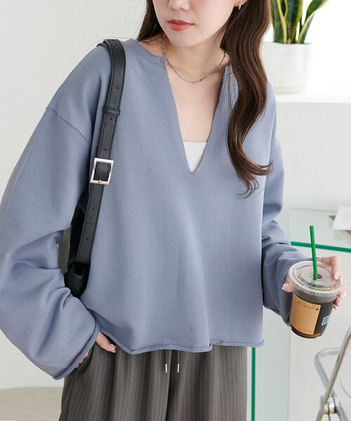 トレーナー スウェット 「AW先行予約」裏毛深Vネックプルオーバー レディース Discoat トレーナー スウェット 「AW先行予約」裏毛深Vネック