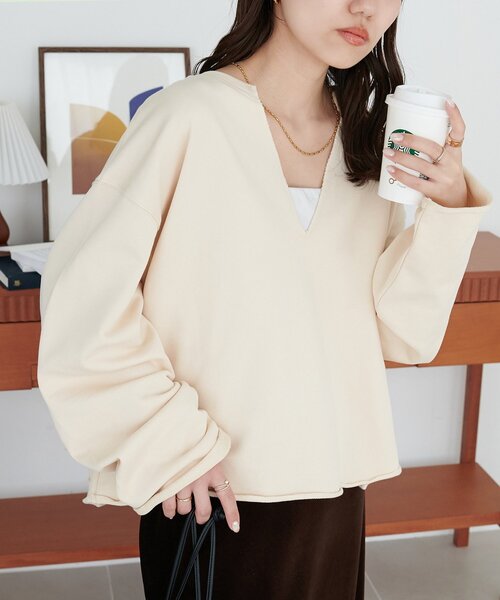 トレーナー スウェット 「AW先行予約」裏毛深Vネックプルオーバー レディース Discoat トレーナー スウェット 「AW先行予約」裏毛深Vネック