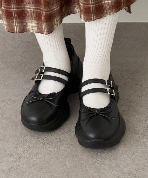 w closet（ダブルクローゼット） シューズ 「25AW」リボン厚底バレエ