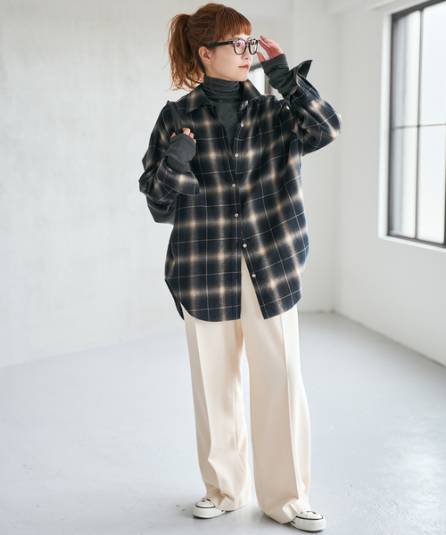 【タグ付き未使用】スピックアンドスパン オンブレーチェックルーズシャツ Spick＆Span ブラウス シャツ メタルボタンオンブレーチェック