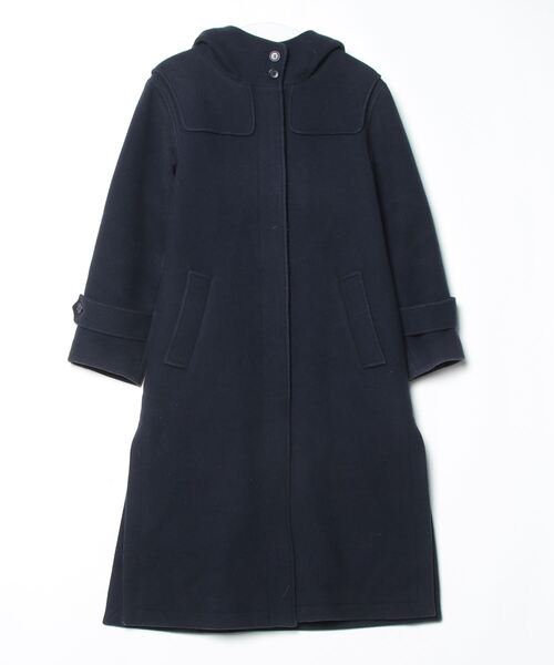 スローブイエナ フード ウールコート Aライン ツィード ネイビー セール】コンパクトAラインフードコート◇（その他アウター）｜SLOBE