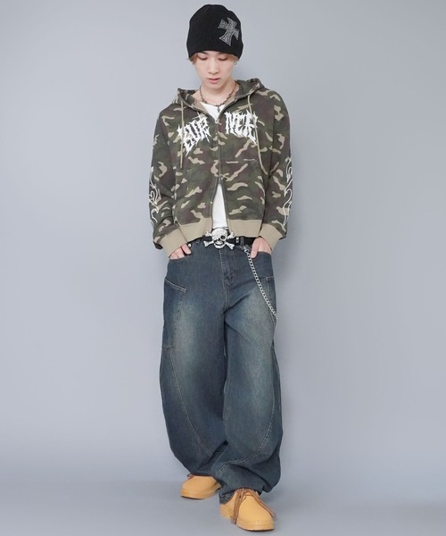 SPINNS（スピンズ） パーカー 短丈ダブルジップパーカー/グランジ/刺繍