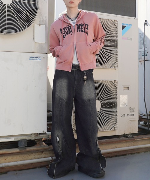 SPINNS（スピンズ） パーカー 短丈ダブルジップパーカー/グランジ/刺繍