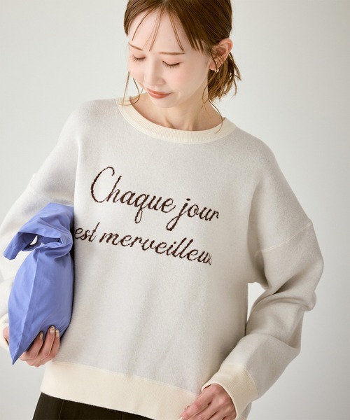 ロペ　ROPE　アンゴラ混　クルーネックロゴニット　プルオーバー　グレー　M ROPE' PICNIC（ロペ ピクニック） ニット セーター スウェットライク
