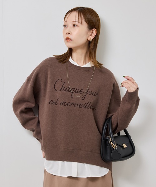 ロペ　ROPE　アンゴラ混　クルーネックロゴニット　プルオーバー　グレー　M ROPE' PICNIC（ロペ ピクニック） ニット セーター スウェットライク