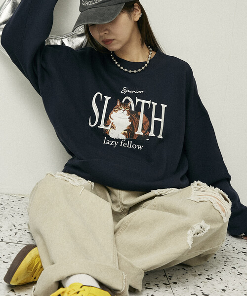 PUBLUX（パブリュクス） トレーナー スウェット SLOTH キャット 裏起毛