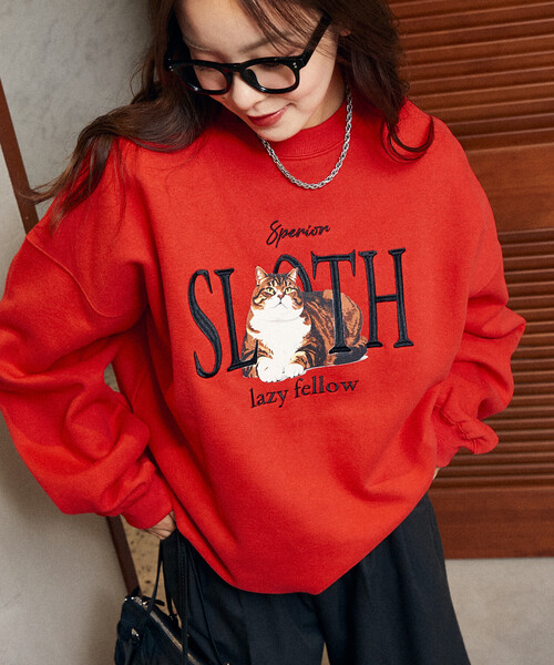 PUBLUX（パブリュクス） トレーナー スウェット SLOTH キャット 裏起毛