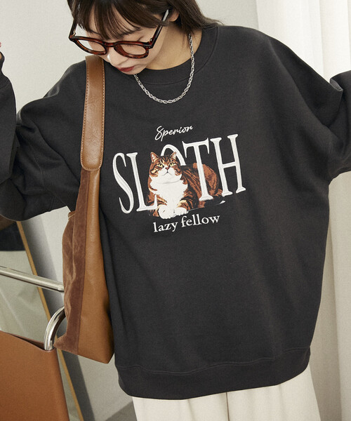 PUBLUX（パブリュクス） トレーナー スウェット SLOTH キャット 裏起毛