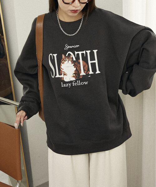 自由人様フラットヘッド ベティキャロル 60s型ヴィンテージ 復刻スウェット PUBLUX（パブリュクス） トレーナー スウェット SLOTH キャット 裏起毛