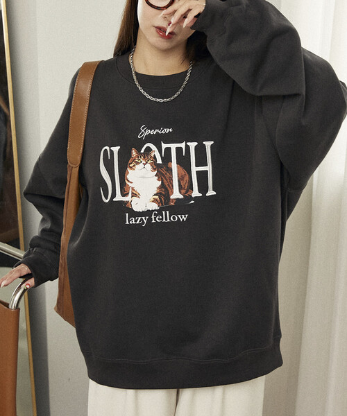 PUBLUX（パブリュクス） トレーナー スウェット SLOTH キャット 裏起毛