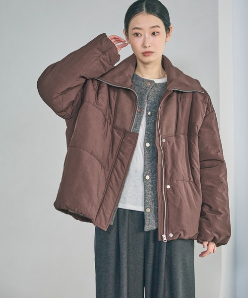 TaylorMade:レディース:Lサイズ: 中綿ジャケット:茶色 LAKOLE（ラコレ） ブルゾン アウター ハーフZIP風中綿ブルゾン