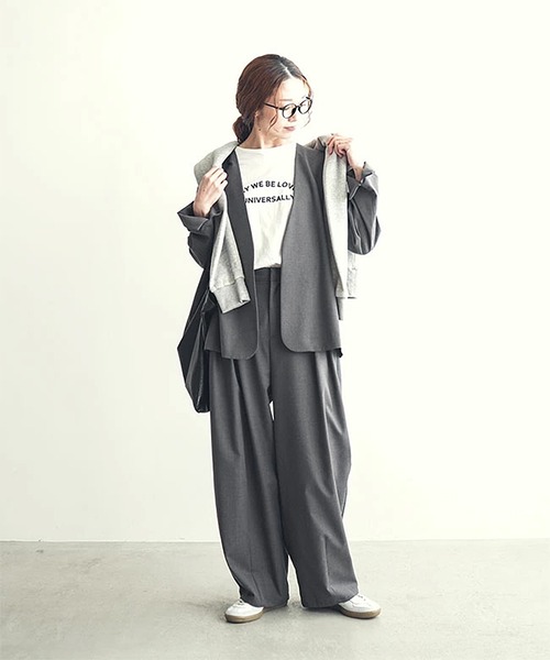 ワイドパンツ スラックス パンツ タックパンツ レディースの画像
