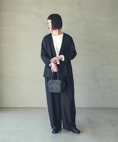 ワイドパンツ スラックス パンツ タックパンツ レディースの画像