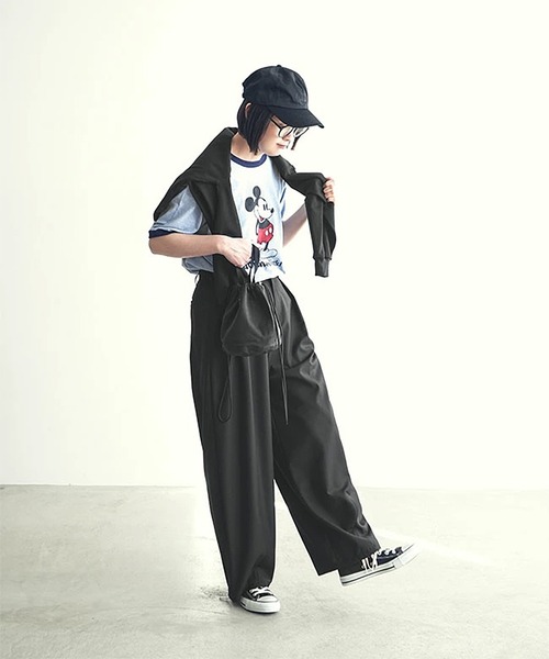 ワイドパンツ スラックス パンツ タックパンツ レディースの画像