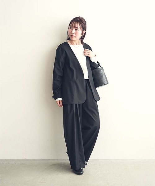 ワイドパンツ スラックス パンツ タックパンツ レディースの画像