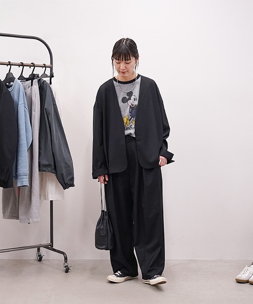 ワイドパンツ スラックス パンツ タックパンツ レディースの画像