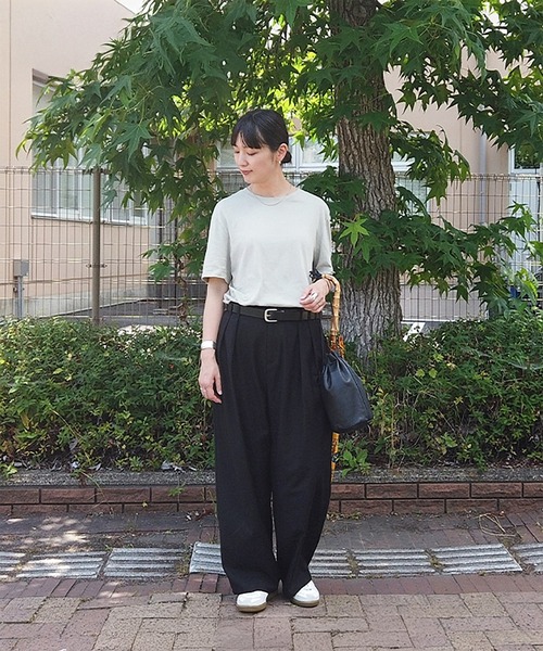 ワイドパンツ スラックス パンツ タックパンツ レディースの画像