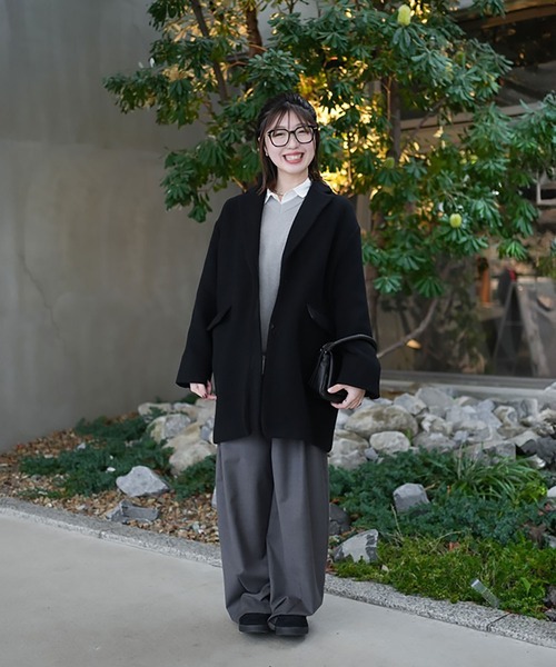 ワイドパンツ スラックス パンツ タックパンツ レディースの画像
