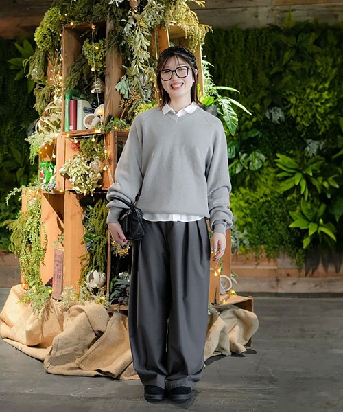 ワイドパンツ スラックス パンツ タックパンツ レディースの画像