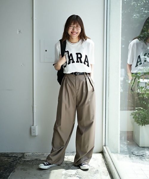 ワイドパンツ スラックス パンツ タックパンツ レディースの画像
