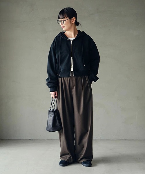 ワイドパンツ スラックス パンツ タックパンツ レディースの画像