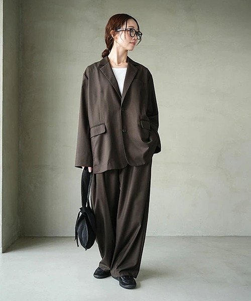 ワイドパンツ スラックス パンツ タックパンツ レディースの画像
