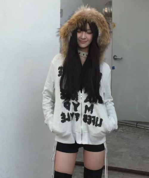 gossip!ロサンゼルス パーカー 「秋冬新作」ファー付きフードゆったり